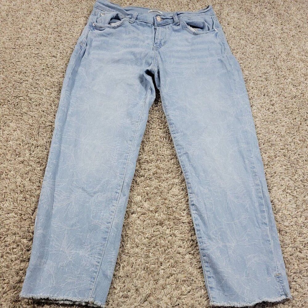 Kensie Jeans Womens 10/30 Effortless Skinny Crop Light Wash Pattern Print RawHem